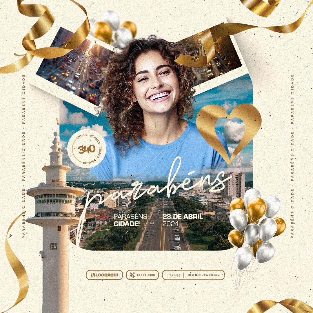 Parabéns Cidade pelos seus 340 Anos Social Media PSD Editável