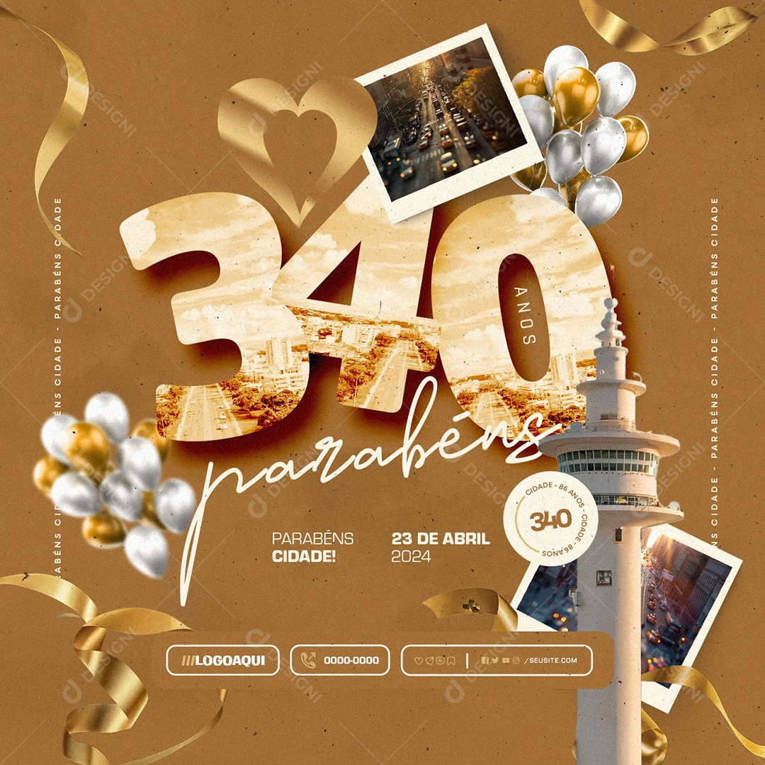 Parabéns Cidade pelos seus 340 Anos Social Media PSD Editável