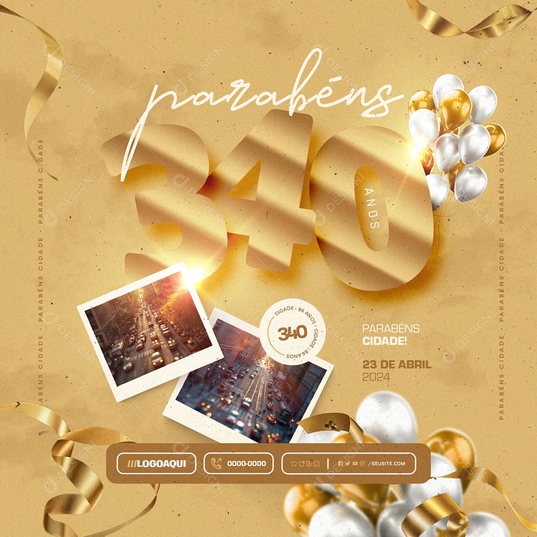 Parabéns Cidade 340 Social Media PSD Editável
