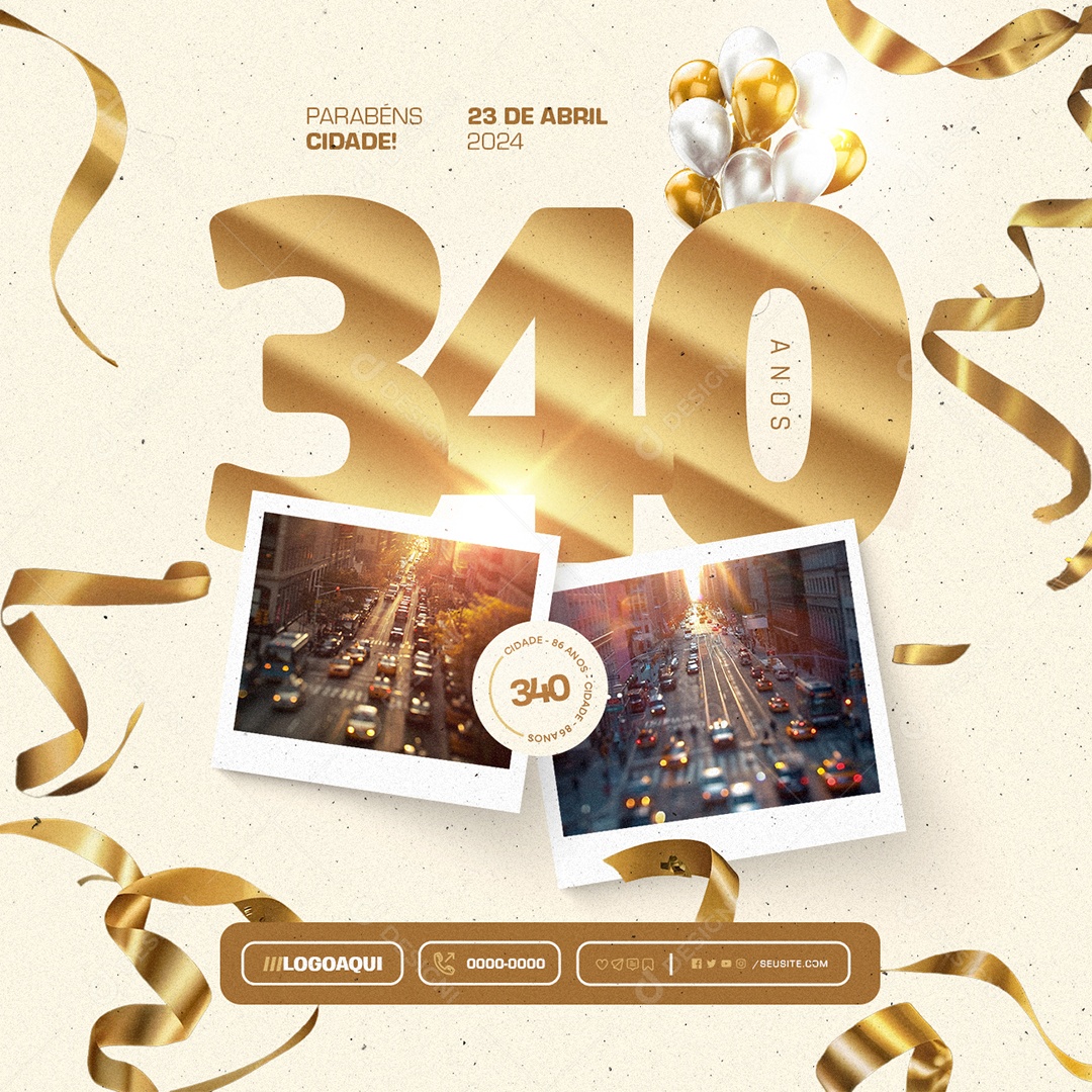 Parabéns Cidade 23 de Abril Social Media PSD Editável