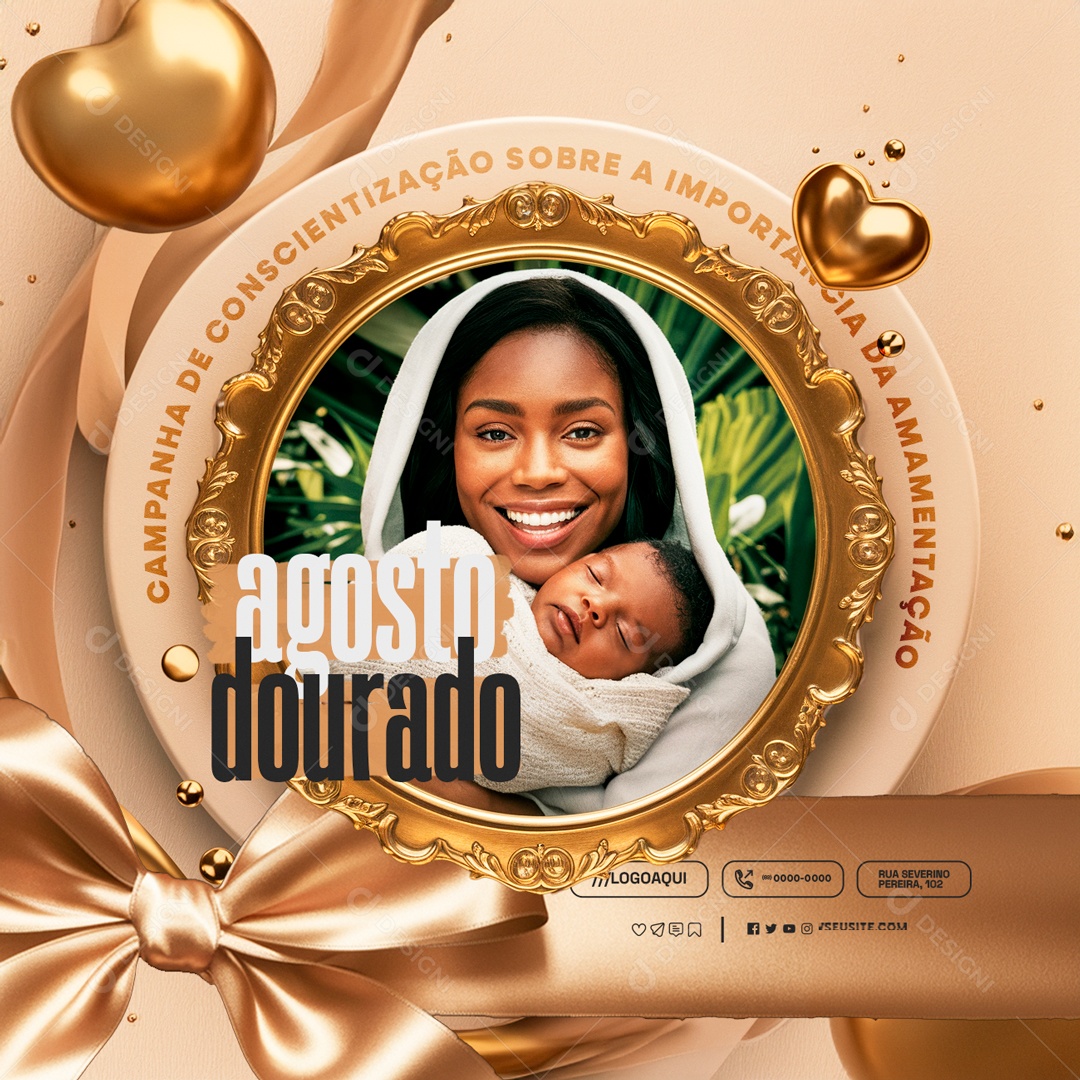 Social Media Agosto Dourado Campanha de Conscientização Sobre a Importância da Amamentação PSD Editável