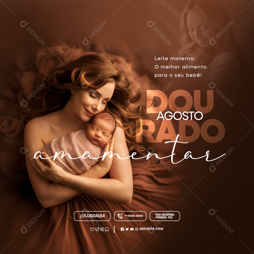 Agosto Dourado Leite Materno o Melhor Alimento Social Media PSD Editável