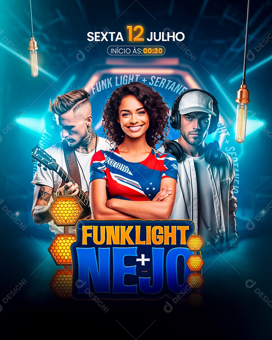 Flyer Funklight mais Nejo Artistas Social Media PSD Editável