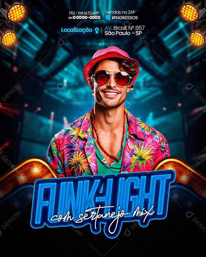 Flyer Funklight com Sertanejo Mix Artista Social Media PSD Editável