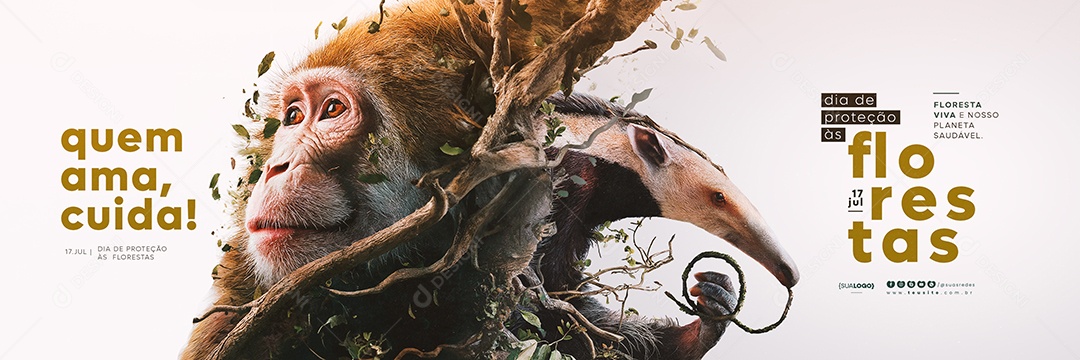 Carrossel Dia da Proteção Às Florestas 17 de Julho que Ama Cuida Social Media PSD Editável