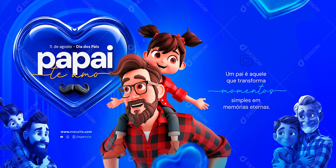 Banner Dia dos Pais 11 de Agosto Te Amo Social Media PSD Editável