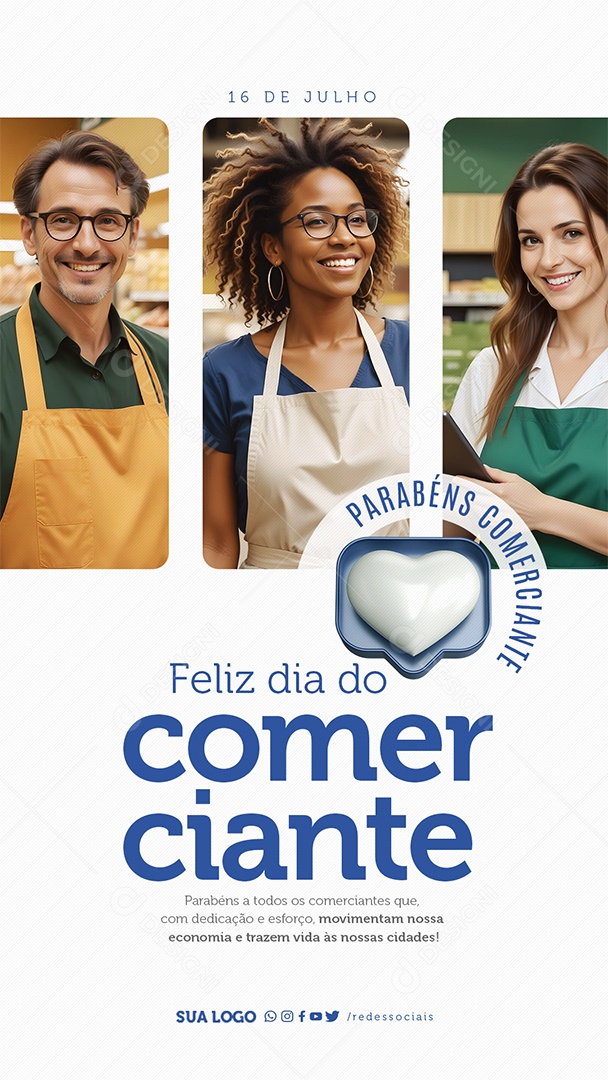 Story Feliz Dia do Comerciante 16 de Julho Parabéns a Todos Social Media PSD Editável