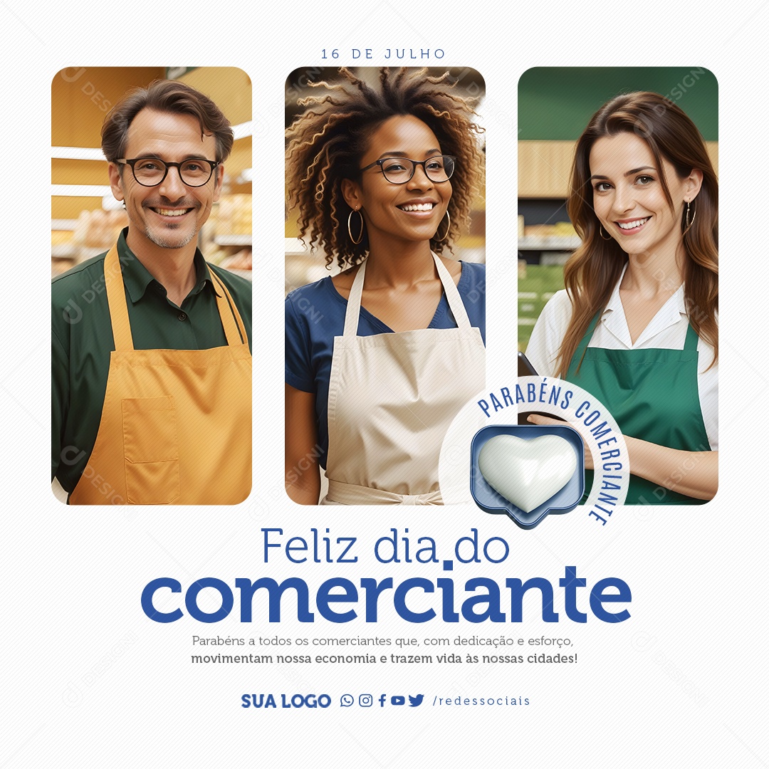 Feliz Dia do Comerciante 16 de Julho Parabéns a Todos Social Media PSD Editável