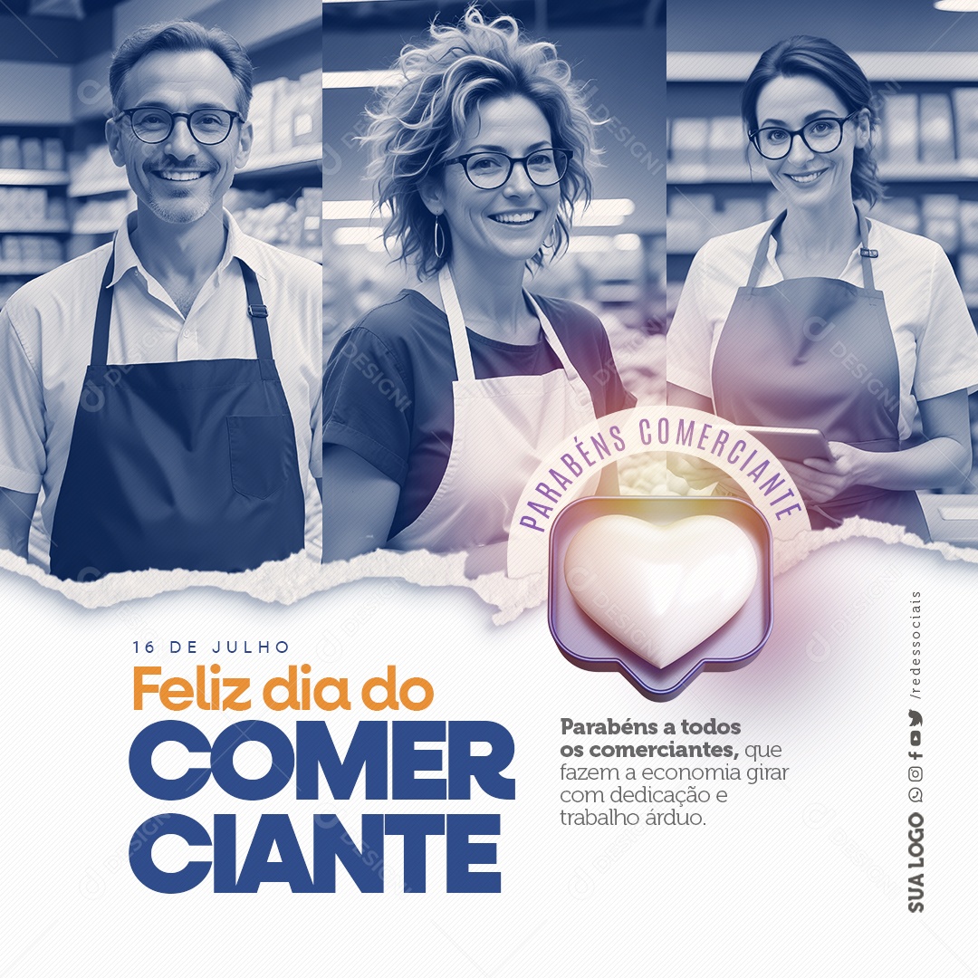 Feliz Dia do Comerciante 16 de Julho Social Media PSD Editável