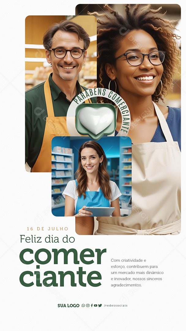 Story Social Media Feliz Dia do Comerciante 16 de Julho PSD Editável