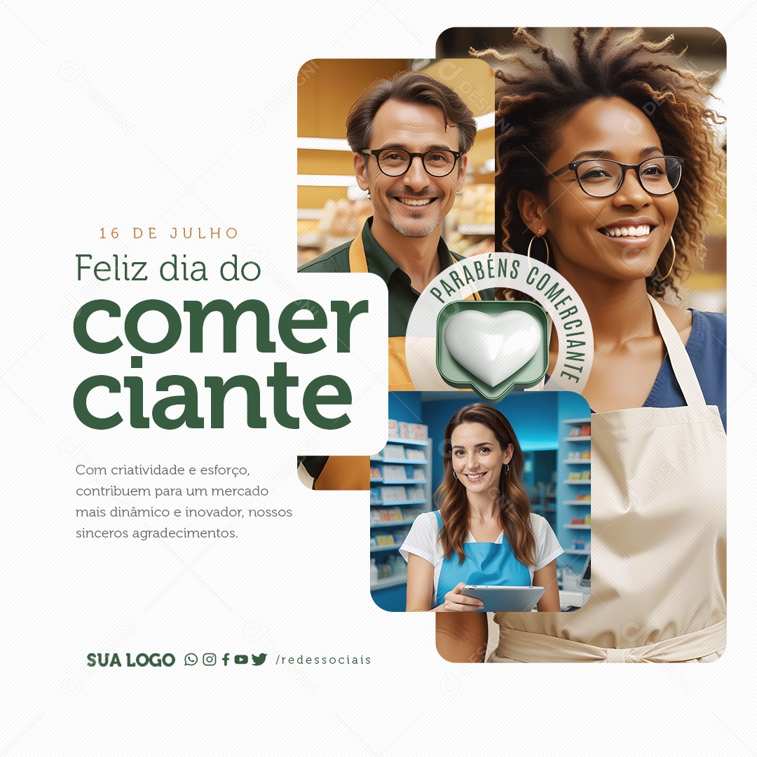 Social Media Feliz Dia do Comerciante 16 de Julho PSD Editável