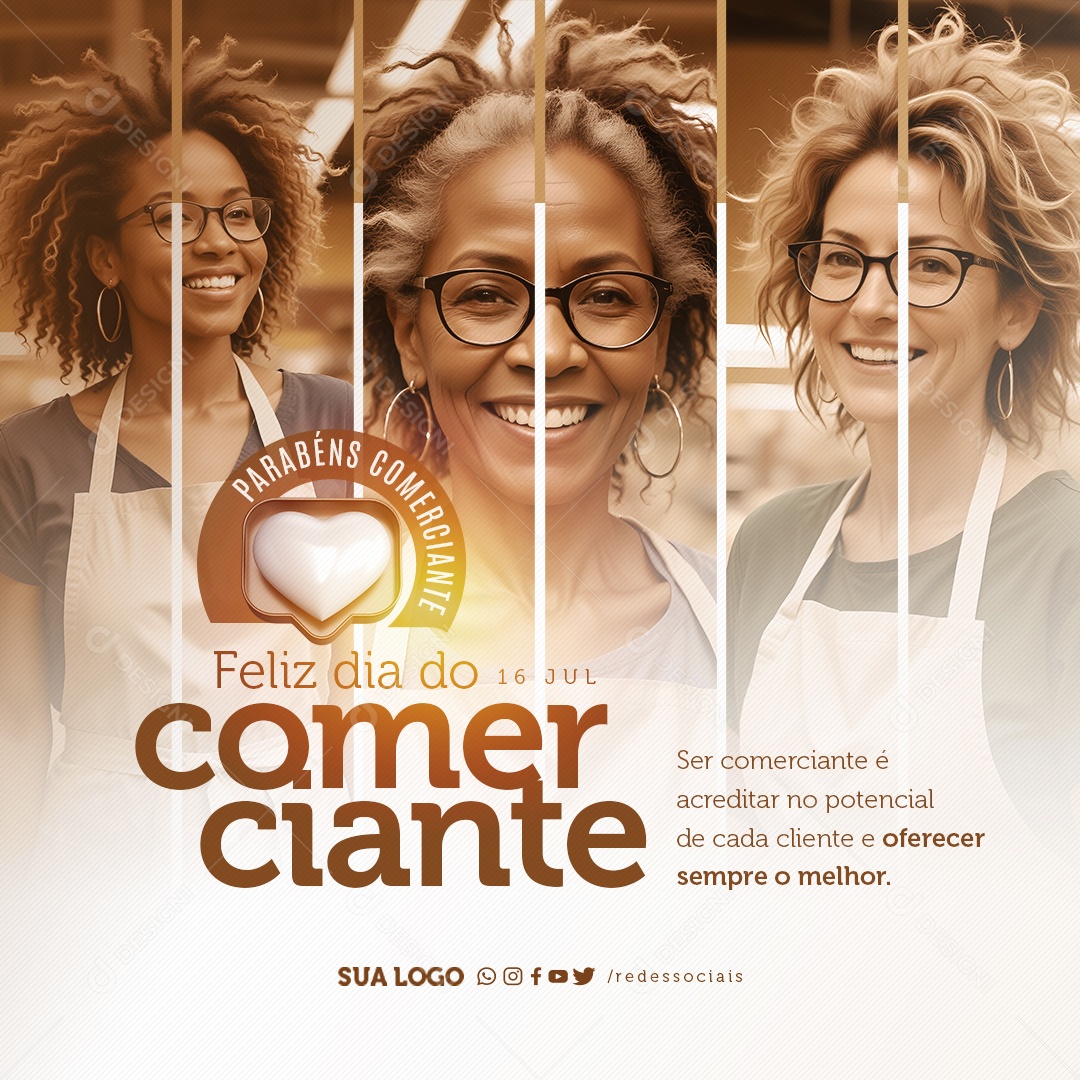 Feliz Dia do Comerciante 16 de Julho Social Media PSD Editável