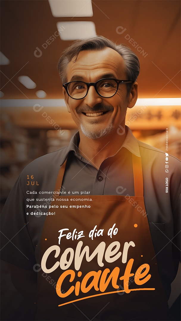 Story Feliz Dia do Comerciante 16 de Julho Social Media PSD Editável