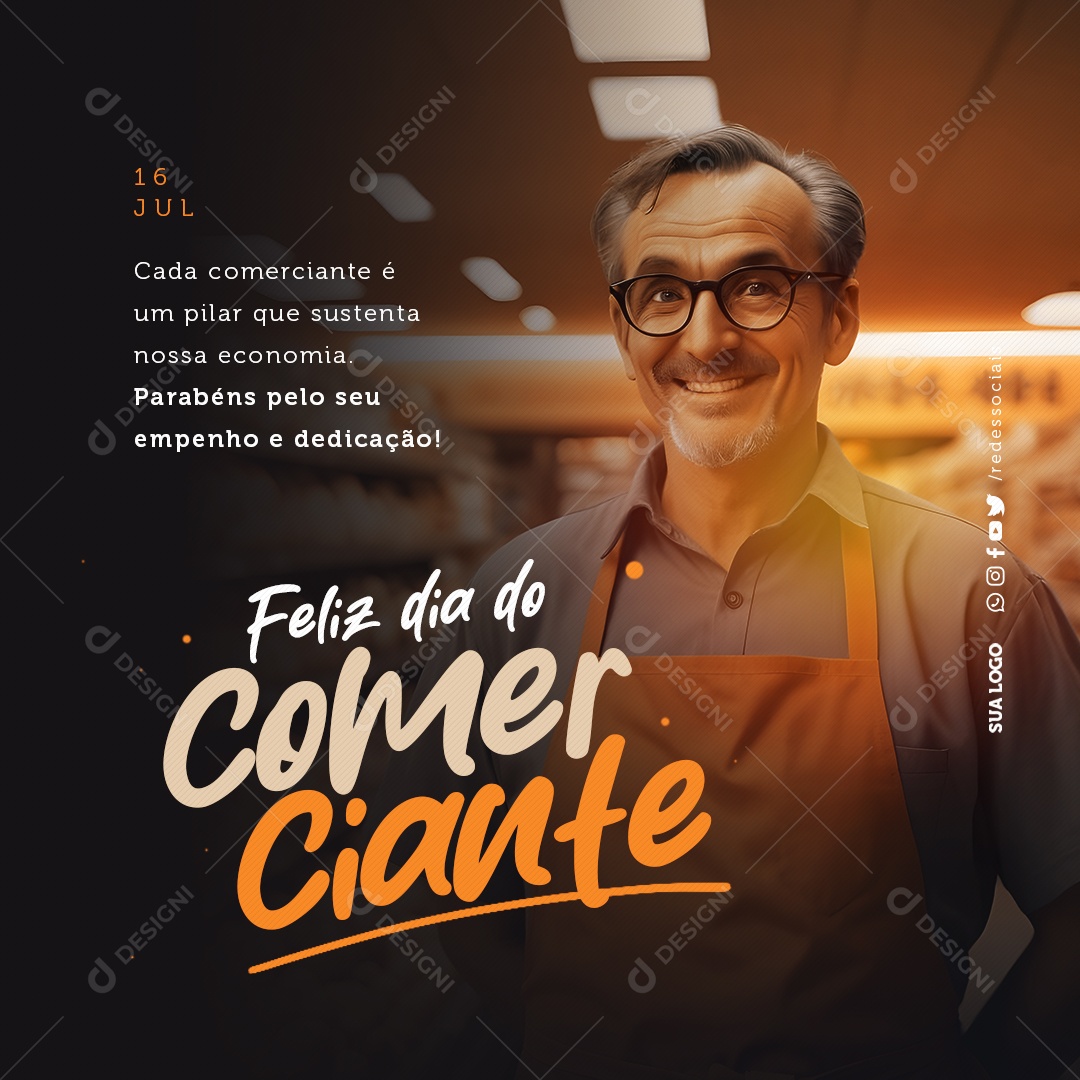 Feliz Dia do Comerciante 16 de Julho Social Media PSD Editável