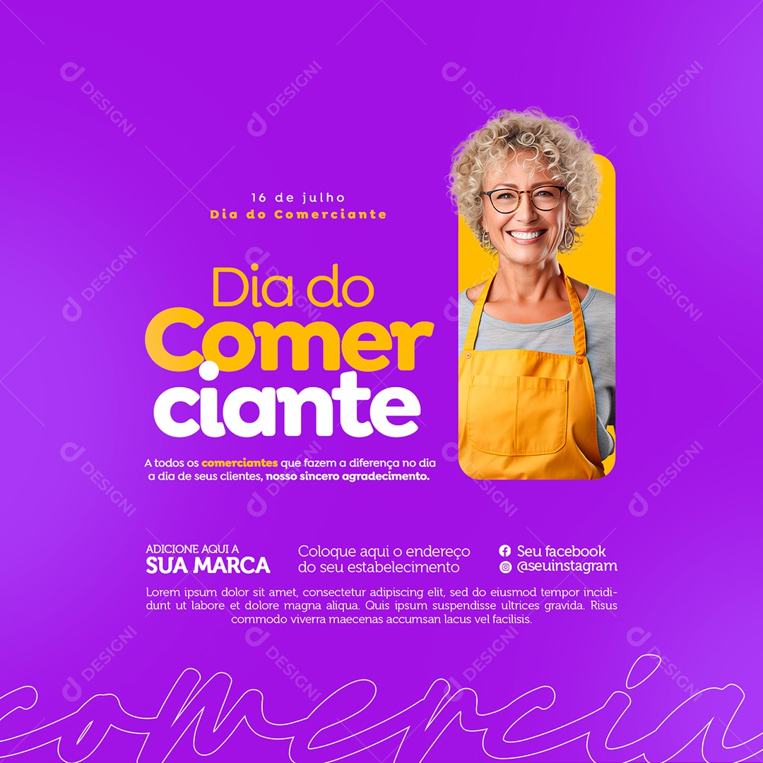 Social Media Feliz Dia do Comerciante 16 de Julho PSD Editável