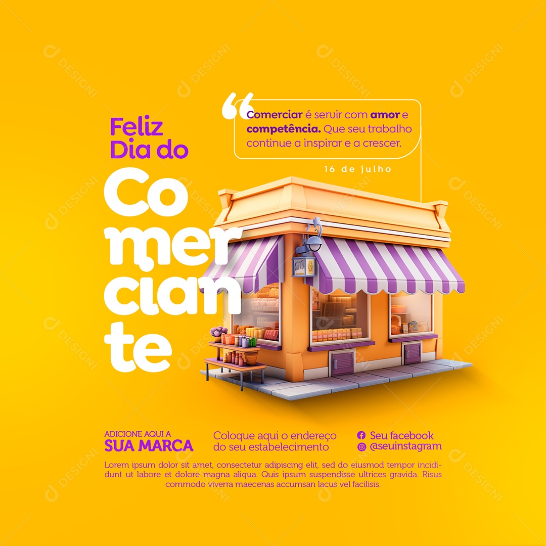 Feliz Dia do Comerciante 16 de Julho Social Media PSD Editável