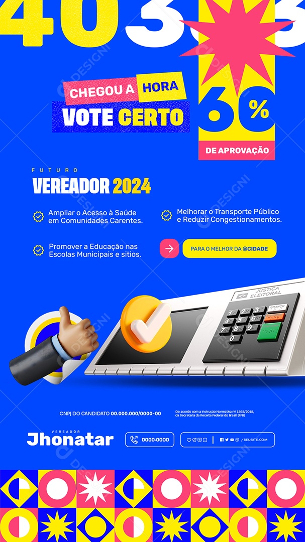 Story Política Chegou a Hora Vote Certo 60% de Aprovação Social Media PSD Editável