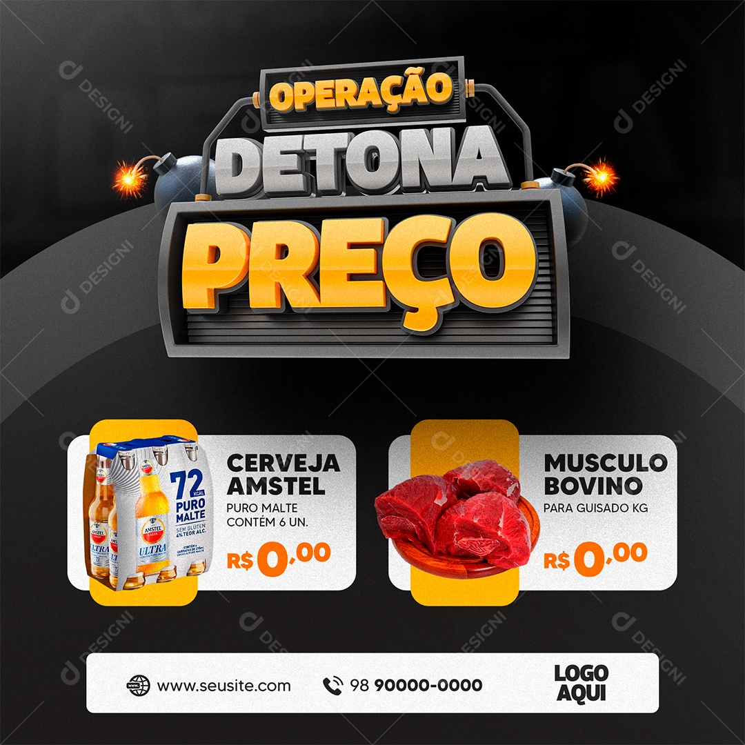 Operação Detona Preço Supermercados Social Media PSD Editável