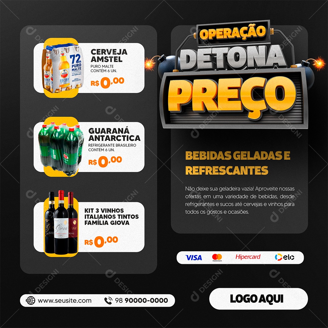 Operação Detona Preço Produtos Supermercados Social Media PSD Editável