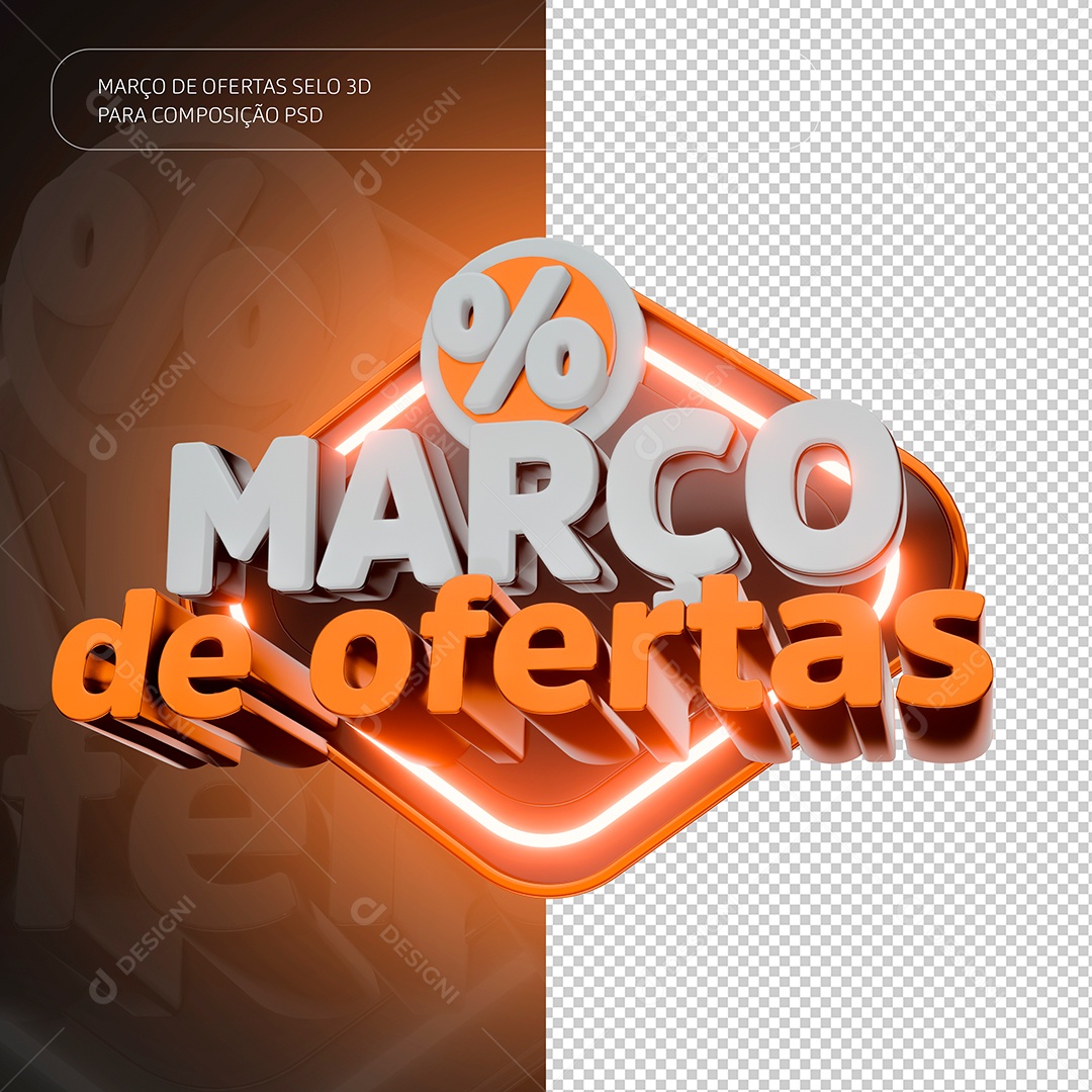 Março de Ofertas Selo 3D Para Composição PSD