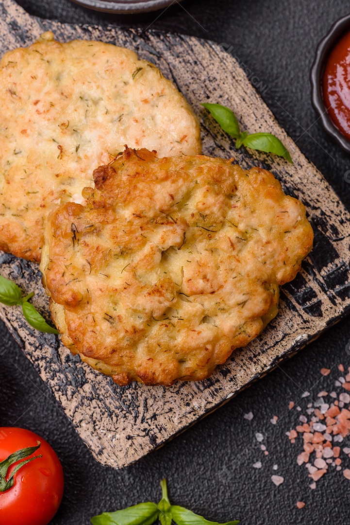 Delicioso filé de frango fatiado e assado com molho teriyaki, sal, especiarias e sementes de gergelim
