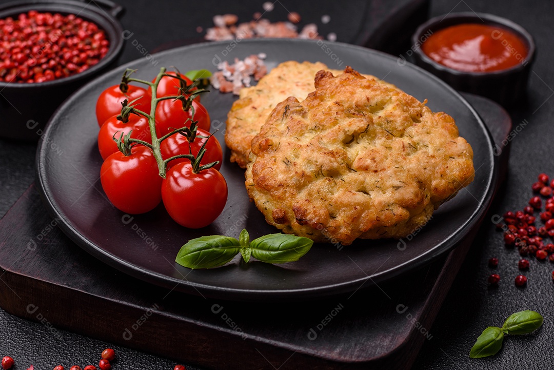 Delicioso filé de frango fatiado e assado com molho teriyaki, sal, especiarias e sementes de gergelim