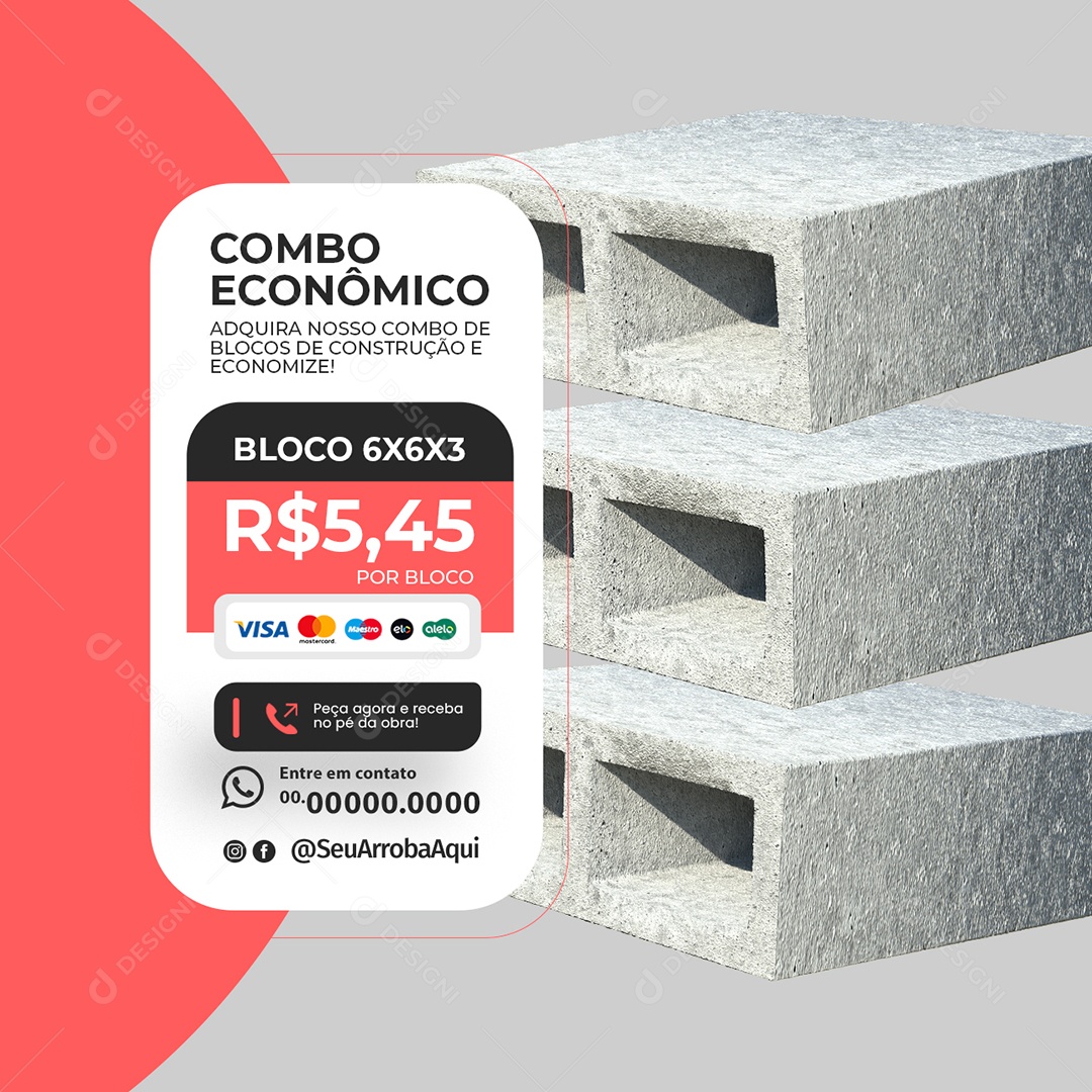 Combo Econômico Adquira Blocos de Cosntrução e Economize Social Media PSD Editável