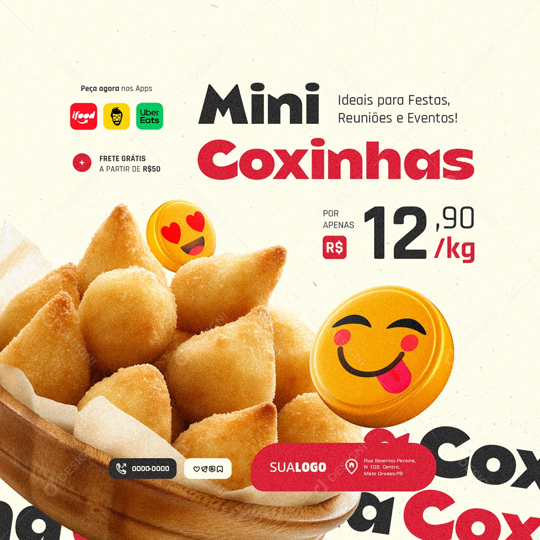 Mini Coxinhas Ideais para Festas Reuniões e Eventos Social Media PSD Editável