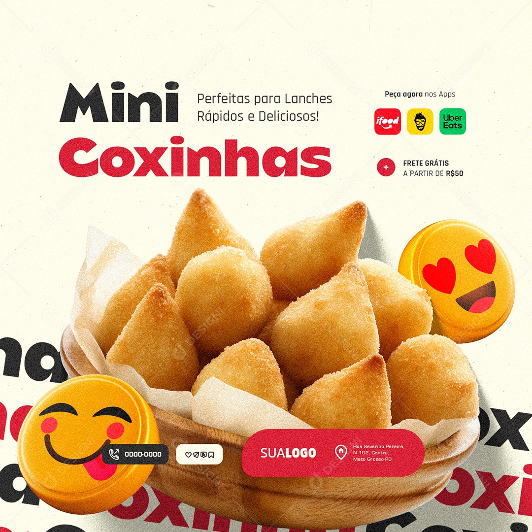 Mini Coxinhas Perfeitas para Lanhes Rápidos e Deliciosos Social Media PSD Editável
