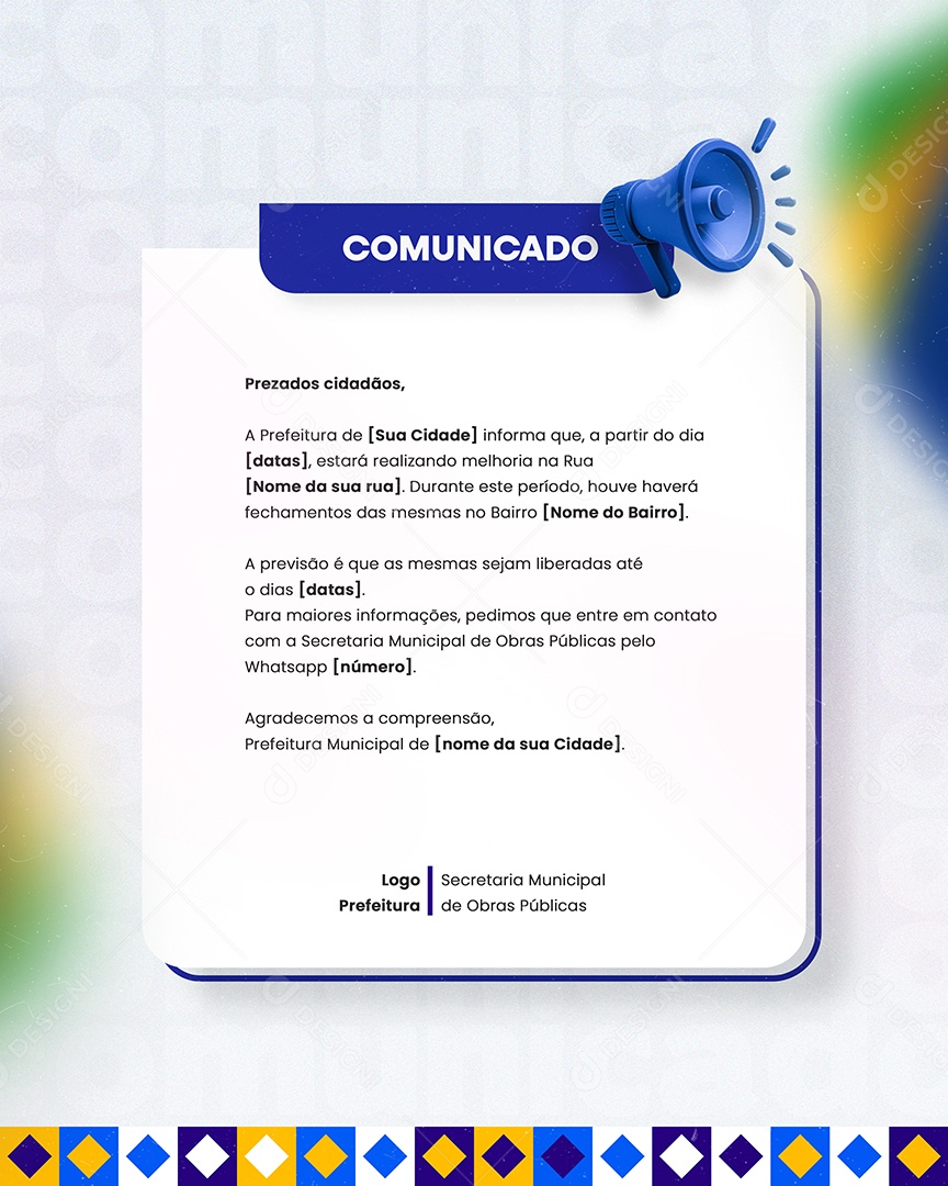 Prefeitura Comunicado Prezados Cidadãos Social Media PSD Editável