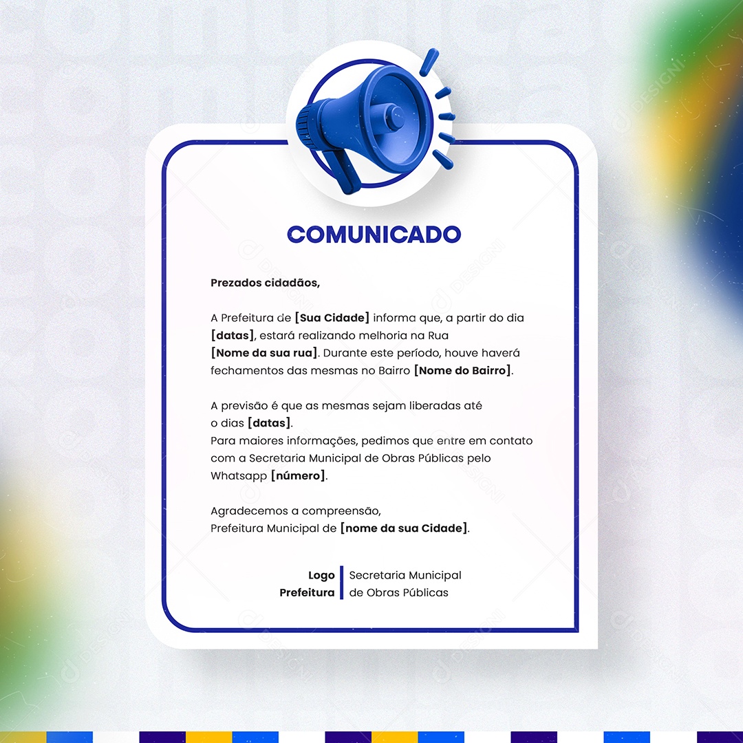 Feed Prefeitura Comunicado Social Media PSD Editável