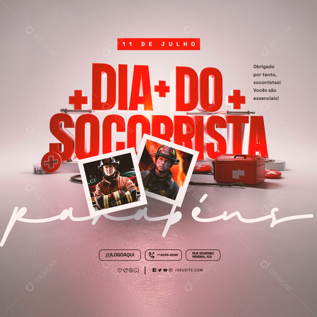 Dia do Socorrista 11 de Julho Parabéns Social Media PSD Editável