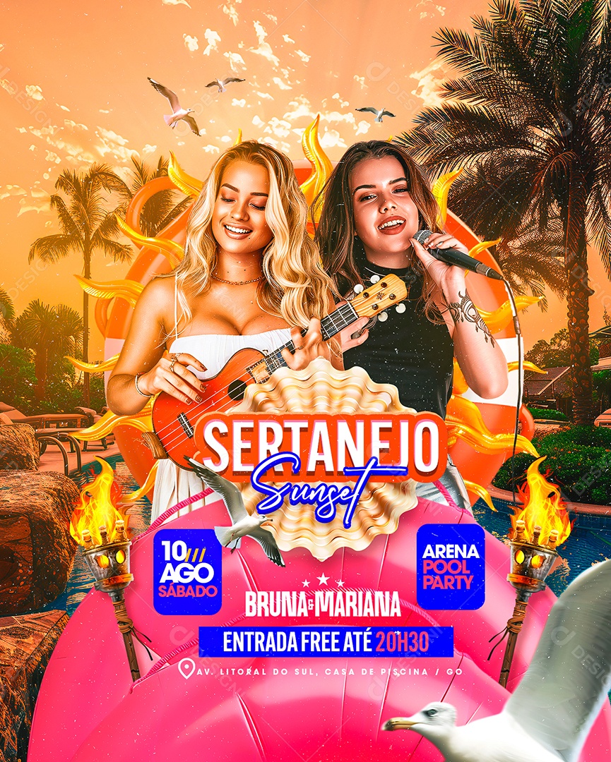 Flyer Sertanejo Sunset Bruna e Mariana Social Media PSD Editável