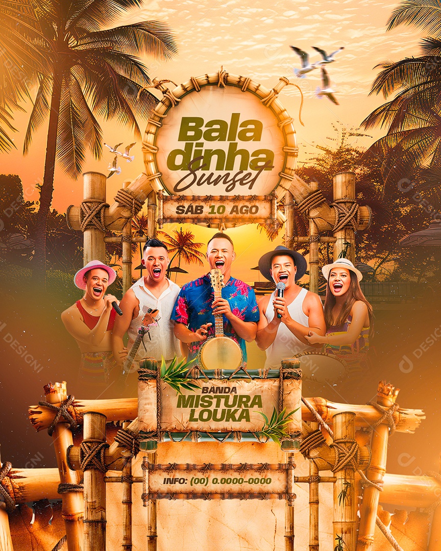 Flyer Baladinha Sunset Banda Mistura Louka Social Media PSD Editável