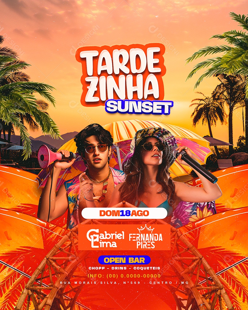 Flyer Tardezinha Sunset Gabriel Lima Fernanda Pires Social Media PSD Editável