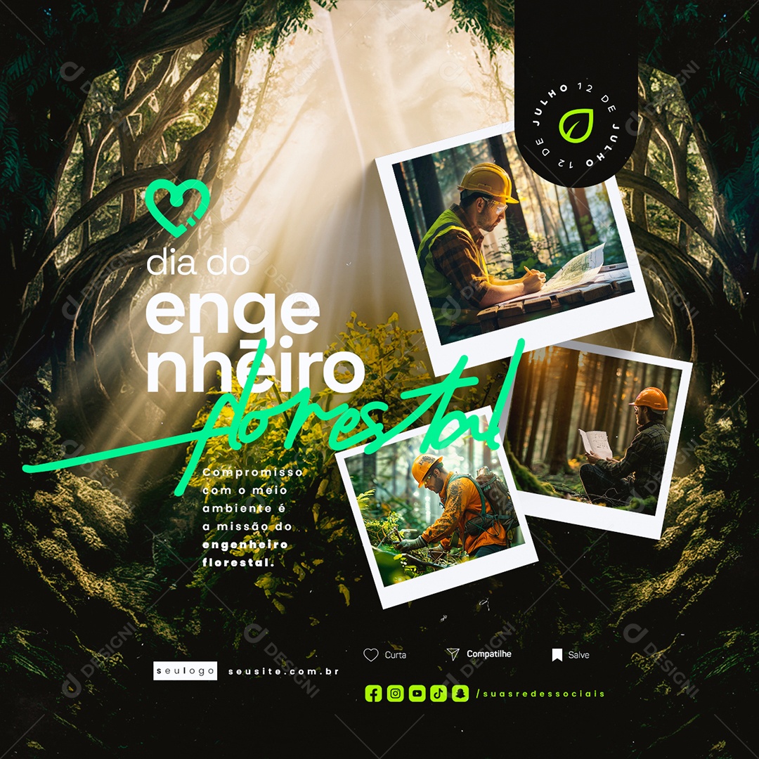 Dia do Engenheiro Florestal 12 de Julho Compromisso com o Meio Ambiente Social Media PSD Editável