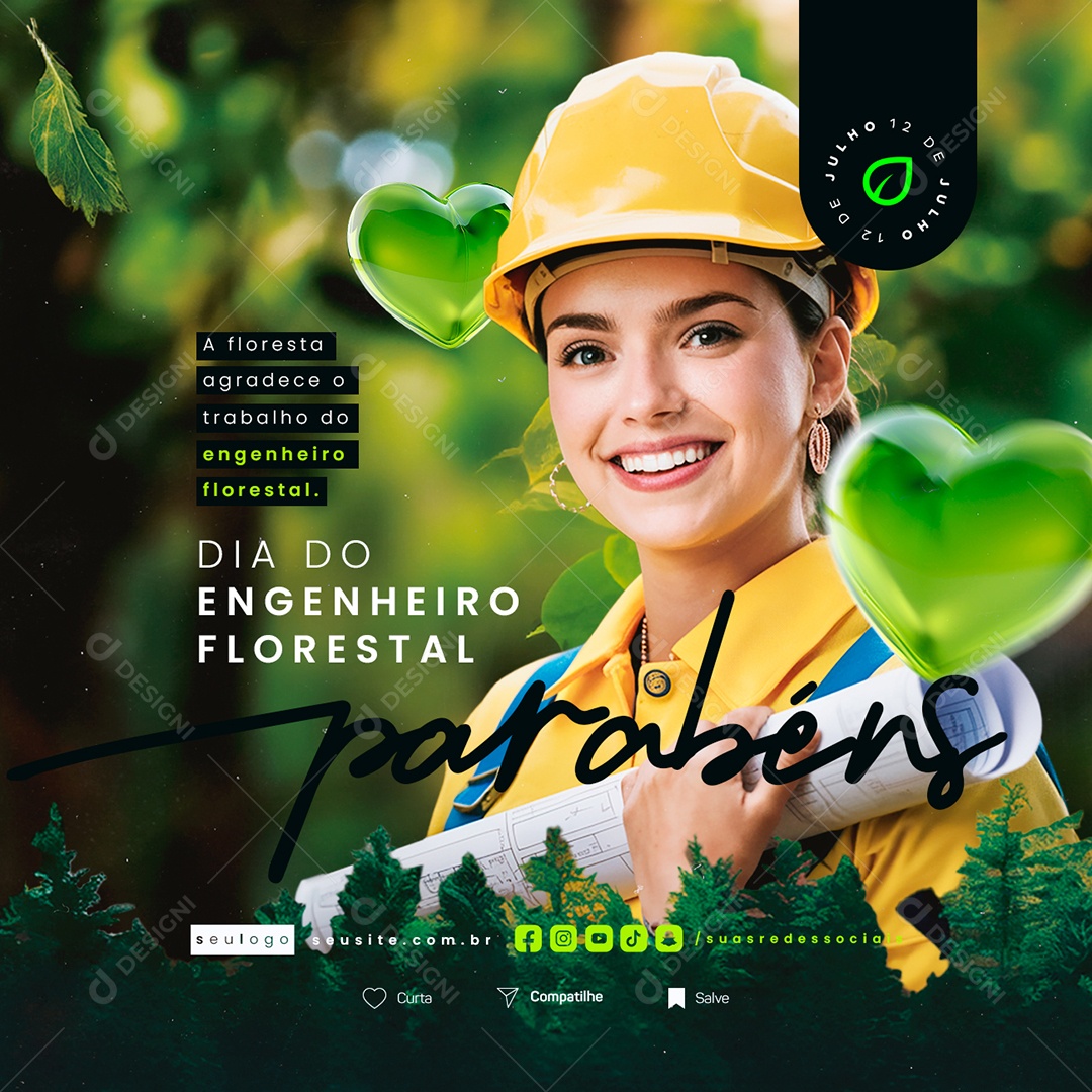 Dia do Engenheiro Florestal 12 de Julho a Natureza Agradece Social Media PSD Editável
