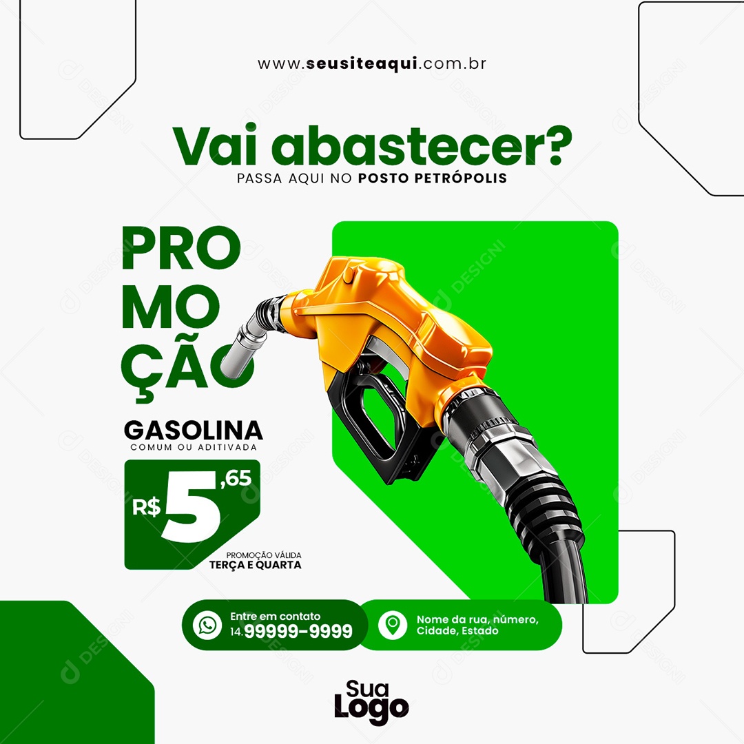 Posto de combustível Vai Abastecer Promoção Social Media PSD Editável
