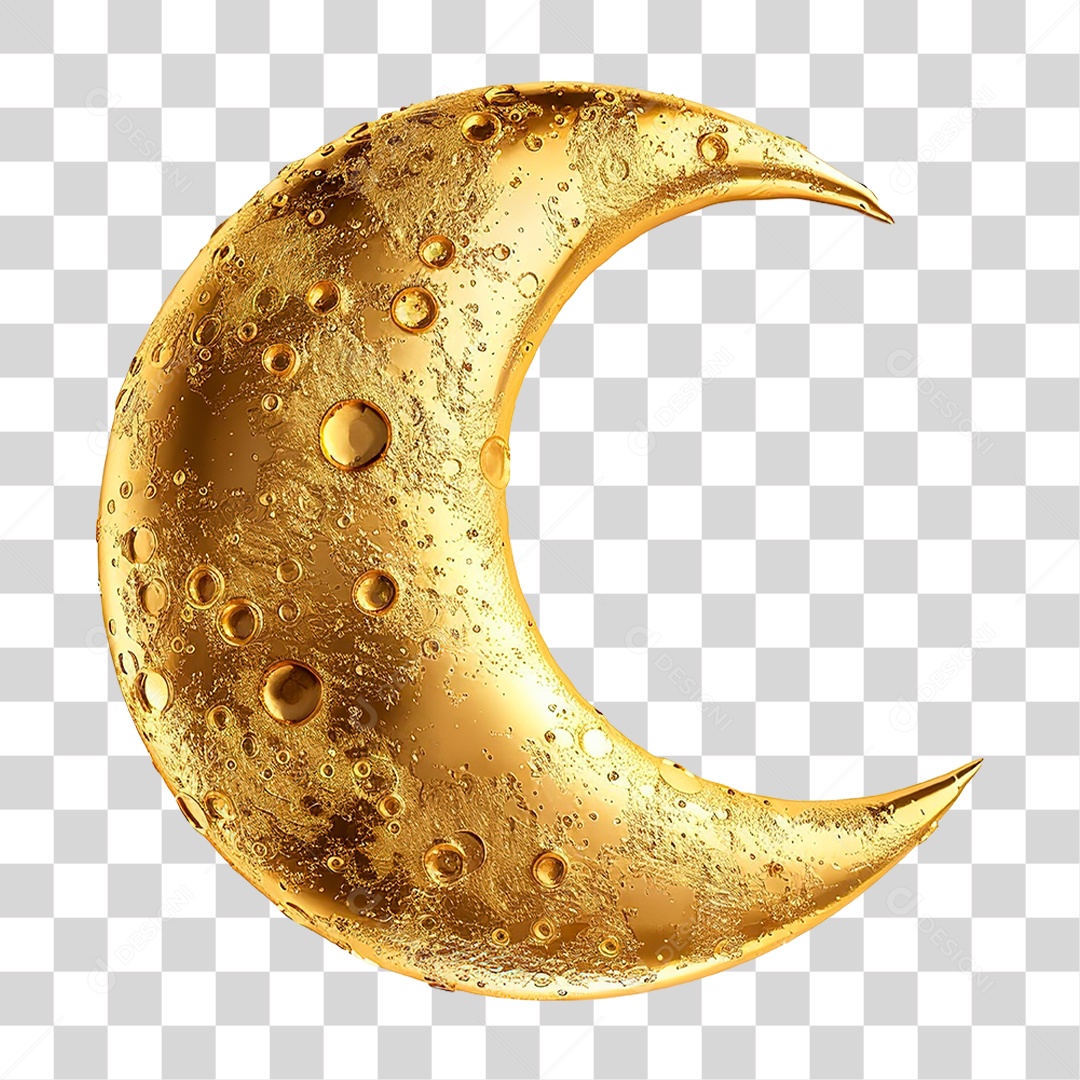 Lua Crescente Dourada PNG Transparente