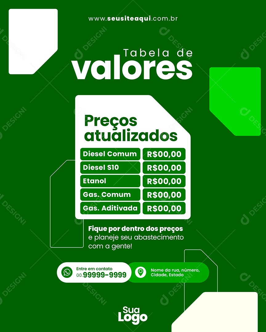 Social Media Posto de Combustível Tabela de Valores PSD Editável