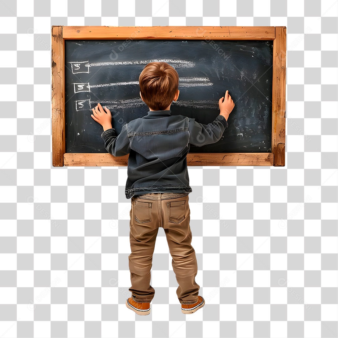 Menino Escrevendo no Quadro PNG Transparente
