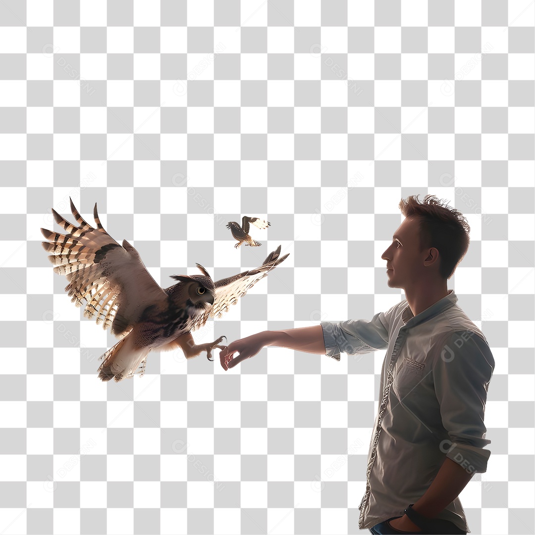 Homem Segurando Águia PNG Transparente