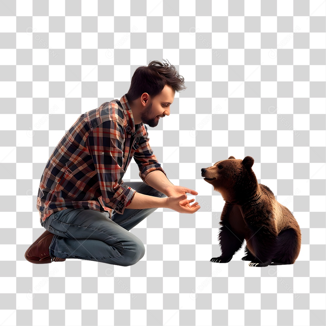 Homem com Urso PNG Transparente