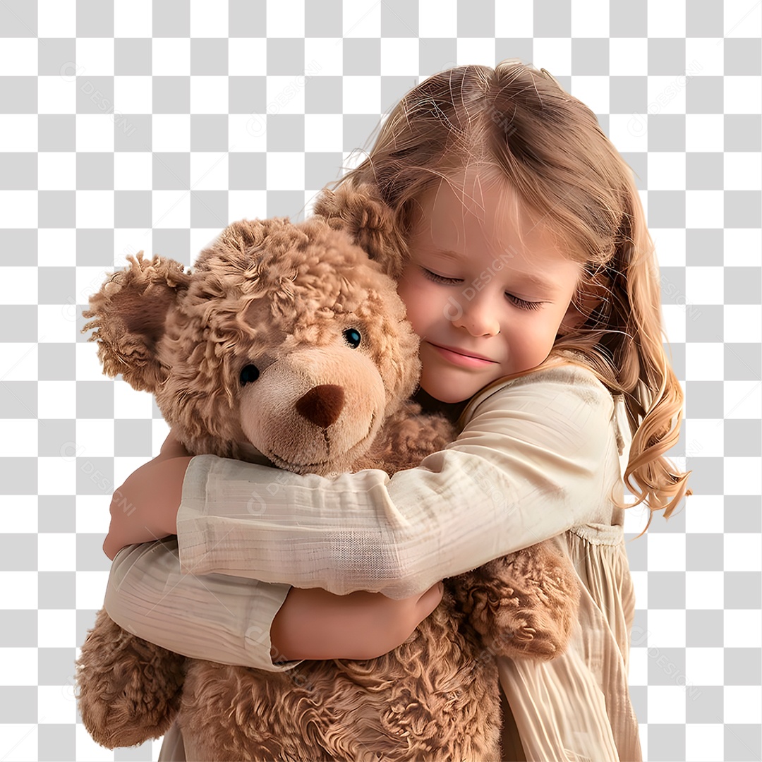 Menina Abraçada com Urso de Pelúcia PNG Transparente