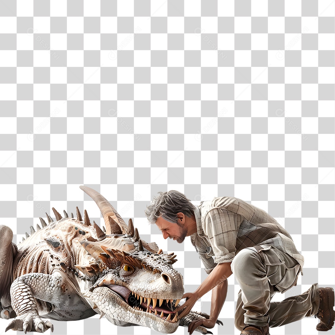 Homem Segurando Dinossauro PNG Transparente