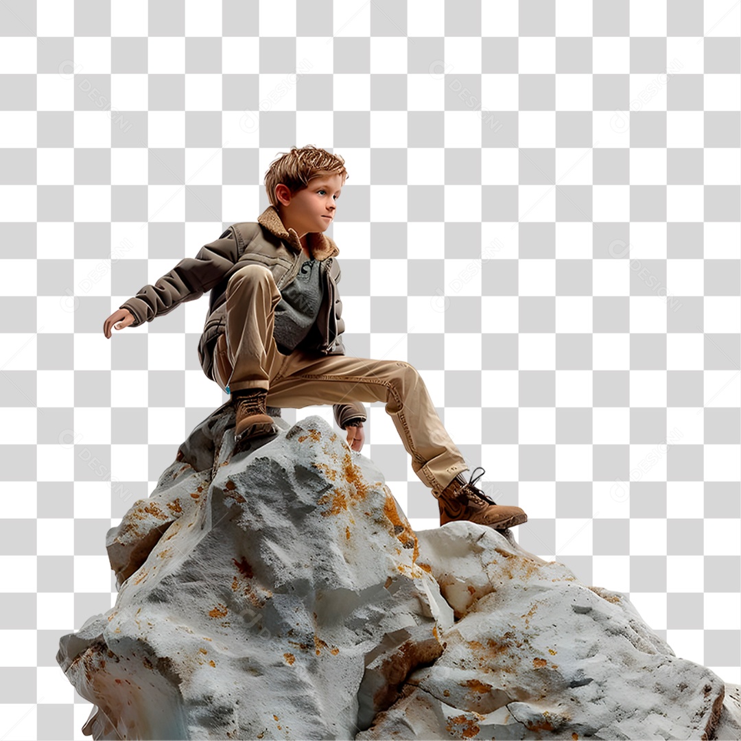 Menino Encima de uma Rocha PNG Transparente