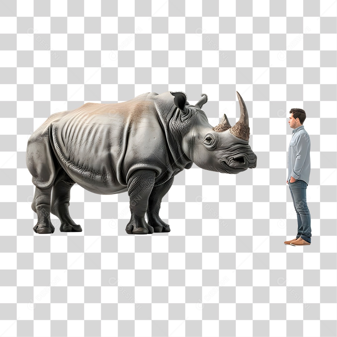 Homem com Rinoceronte PNG Transparente