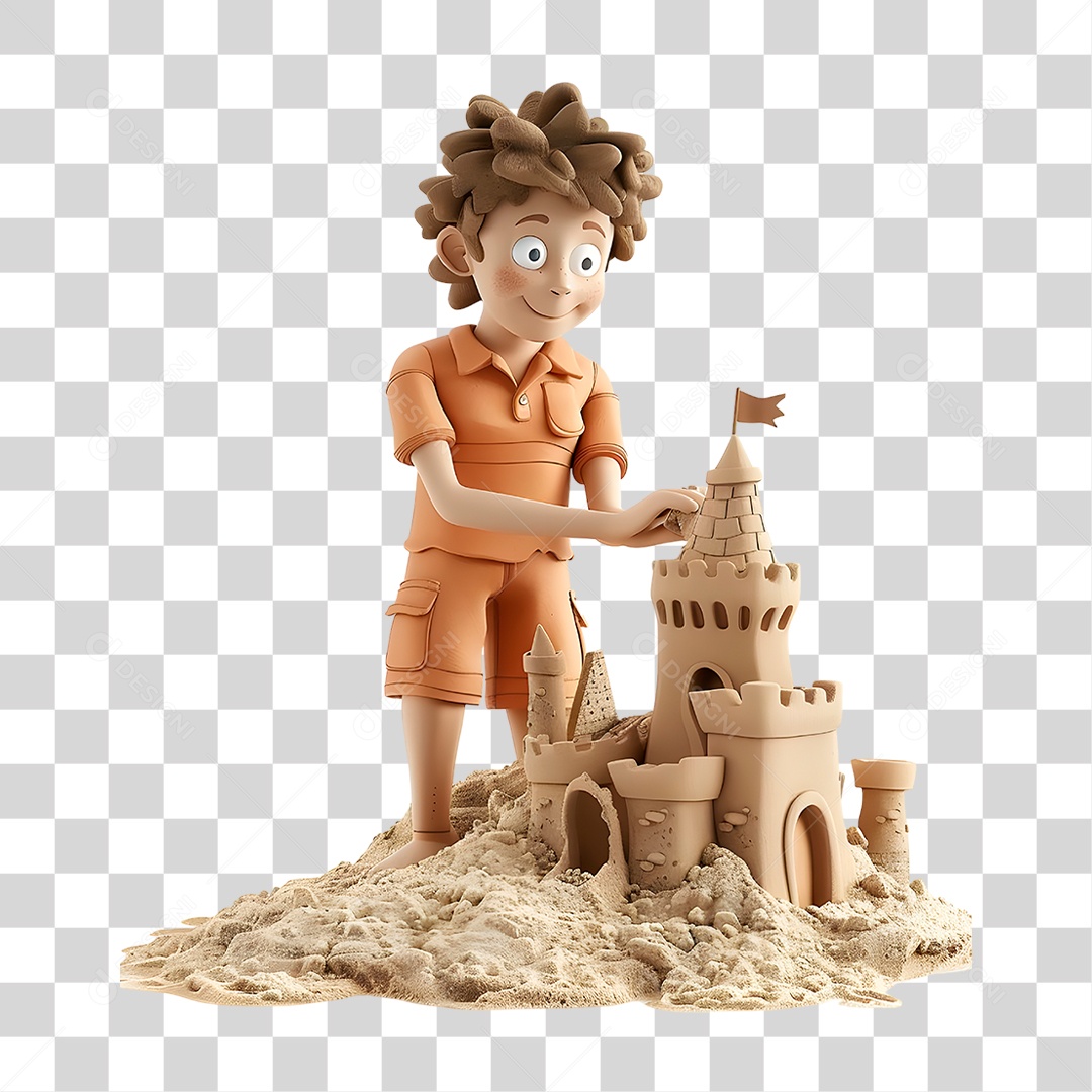 Menino Fazendo Castelo de Areia PNG Transparente