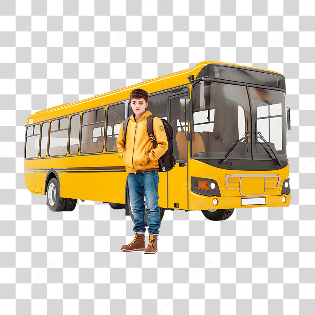 Estudante no Ponto de Ônibus PNG Transparente