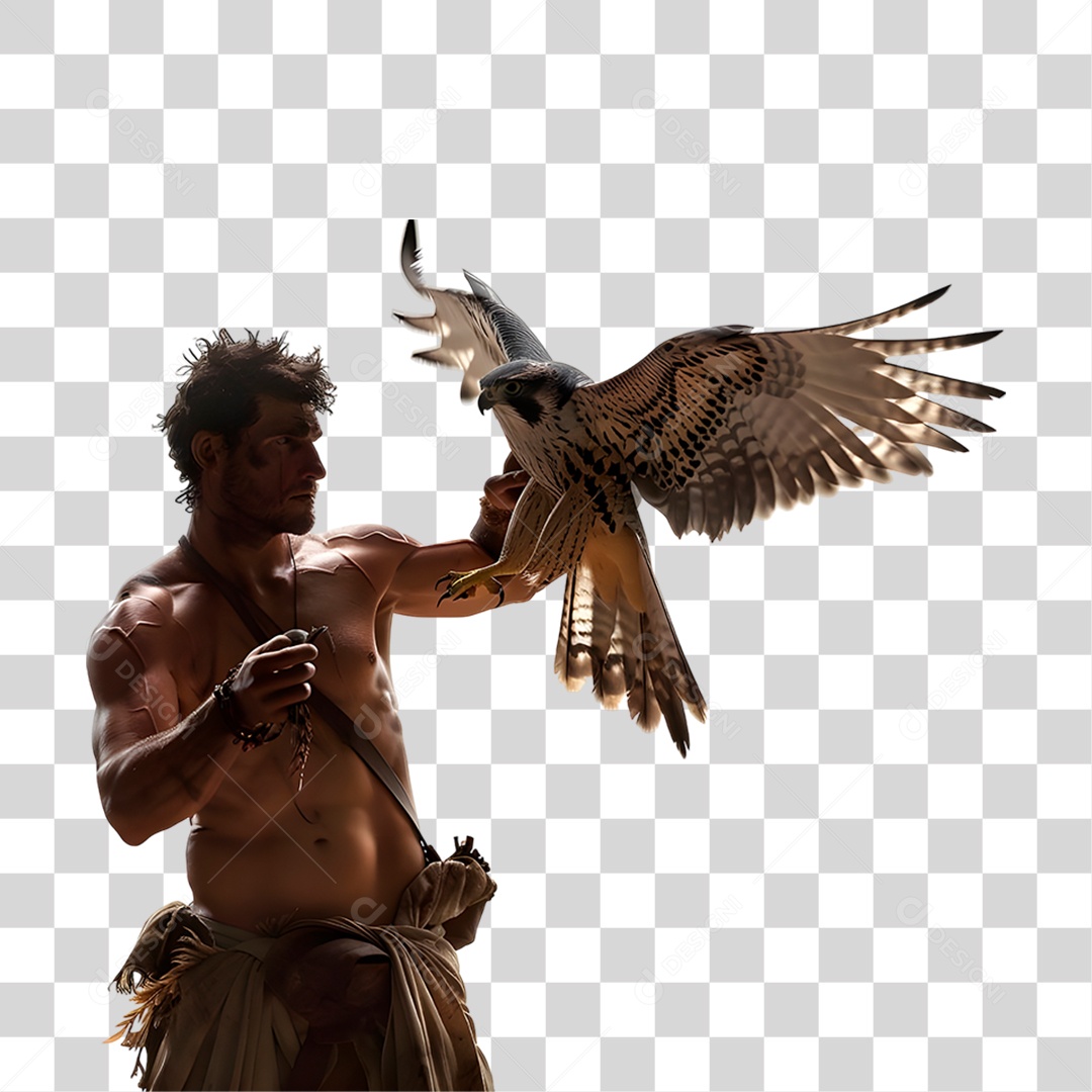 Homem Segurando Águia PNG Transparente